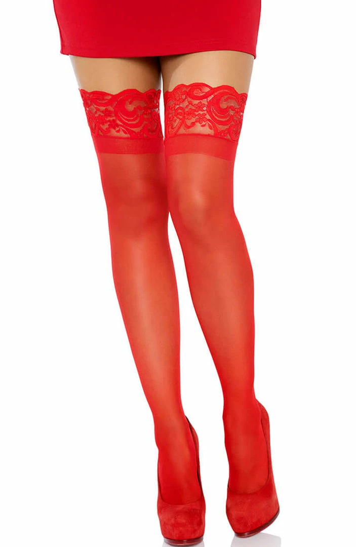 COAXcopenhagen2 Red Sheer Stay Ups With Silicone Lace Top