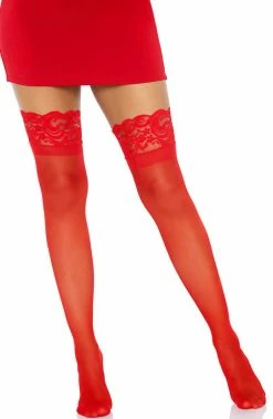 COAXcopenhagen2 Red Sheer Stay Ups With Silicone Lace Top