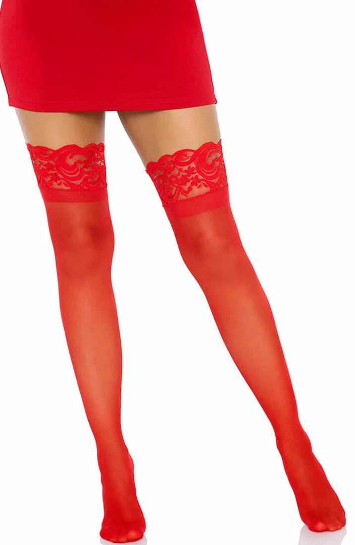 COAXcopenhagen2 Red Sheer Stay Ups With Silicone Lace Top
