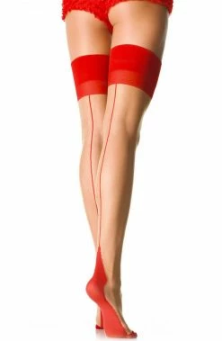 COAXcopenhagen2 HOSIERY Nude Thigh High Stockings With Red Backseam