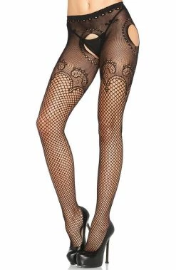 COAXcopenhagen2 Net Suspender Hose With Duchess Lace Crotchless