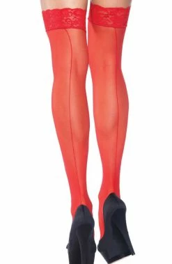 COAXcopenhagen2 HOSIERY Red Backseam Thigh Highs With Lace Top