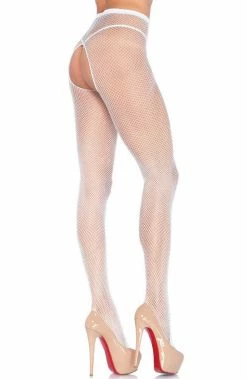 COAXcopenhagen2 White Crotchless Fishnet Pantyhose