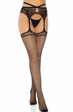 COAXcopenhagen.com Black Net Stockings With Strappy Waist Garter Belt