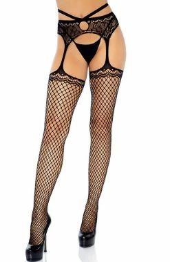 COAXcopenhagen.com Black Net Stockings With Strappy Waist Garter Belt