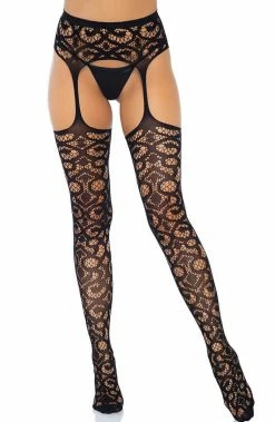 COAXcopenhagen.com Black Scroll Lace Garter Belt Stockings