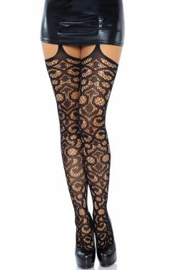 COAXcopenhagen.com Black Scroll Lace Garter Belt Stockings