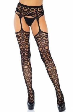 COAXcopenhagen.com Black Scroll Lace Garter Belt Stockings