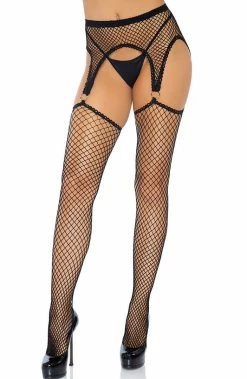 COAXcopenhagen.com Black Industrial Net Garter Belt Stockings