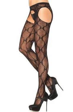 COAXcopenhagen2 Crotchless Black Lace Stockings With Garter