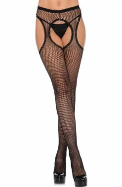 COAXcopenhagen.com HOSIERY Black Crotchless Fishnet Suspender Hose