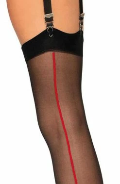COAXcopenhagen.com HOSIERY Sheer Black Thigh Highs With Red Backseam
