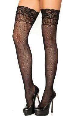 COAXcopenhagen.com HOSIERY Black Micro Net Stay Ups With Bow Backseam
