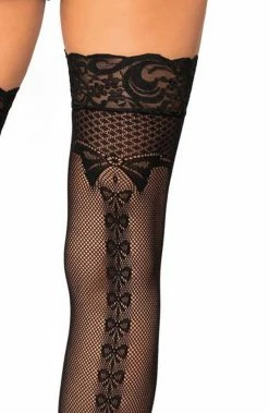 COAXcopenhagen.com HOSIERY Black Micro Net Stay Ups With Bow Backseam