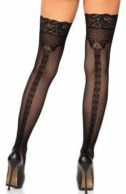 COAXcopenhagen.com HOSIERY Black Micro Net Stay Ups With Bow Backseam