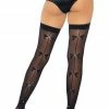 COAXcopenhagen.com HOSIERY Black Thigh Highs With Bow & Rhinestone Backseam