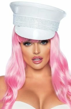 COAXcopenhagen.com White Military Hat With Rhinestone Trim