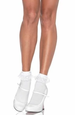 COAXcopenhagen2 HOSIERY White Anklets With Lace Top