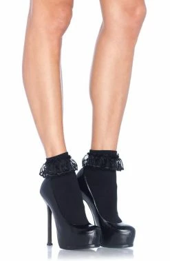 COAXcopenhagen2 Black Anklets With Lace Top HOSIERY