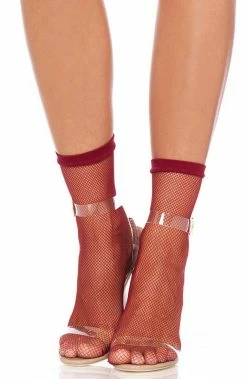 COAXcopenhagen2 Burgundy Fishnet Ankle Highs