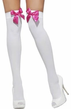 COAXcopenhagen2 White Thigh Highs With Pink Bow