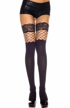COAXcopenhagen2 Black Thigh High Stockings With Lace And Fishnet HOSIERY