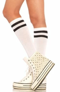COAXcopenhagen2 White Knee Highs With Black Stripes