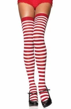 COAXcopenhagen2 Striped Thigh Highs In Red And White