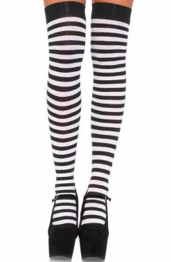 COAXcopenhagen2 Striped Thigh Highs In Black And White