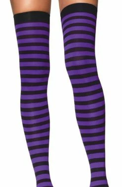 COAXcopenhagen2 Striped Thigh Highs In Purple And Black HOSIERY