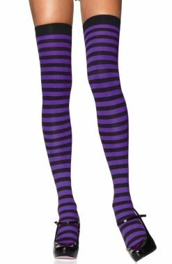 COAXcopenhagen2 Striped Thigh Highs In Purple And Black HOSIERY
