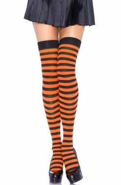 COAXcopenhagen2 Striped Thigh Highs In Black And Orange