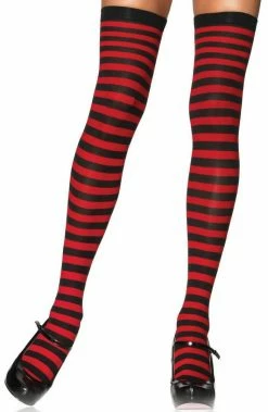 COAXcopenhagen2 HOSIERY Striped Thigh Highs In Red And Black