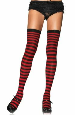 COAXcopenhagen2 HOSIERY Striped Thigh Highs In Red And Black