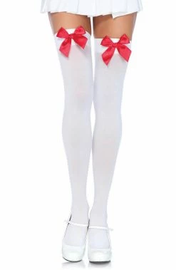 COAXcopenhagen2 White Thigh Highs With Red Bow HOSIERY
