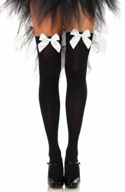 COAXcopenhagen2 HOSIERY Black Thigh Highs With White Bow