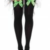 COAXcopenhagen2 HOSIERY Black Thigh Highs With Neon Green Bow