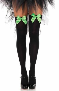 COAXcopenhagen2 HOSIERY Black Thigh Highs With Neon Green Bow