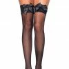 COAXcopenhagen.com Black Fishnet Stockings With Lace Top & Bow HOSIERY