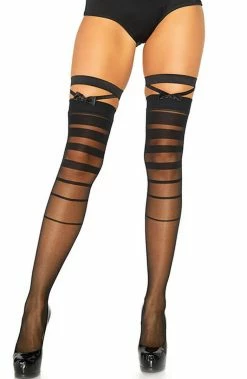 COAXcopenhagen.com Black Half Tone Striped Thigh Highs
