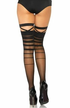 COAXcopenhagen.com Black Half Tone Striped Thigh Highs
