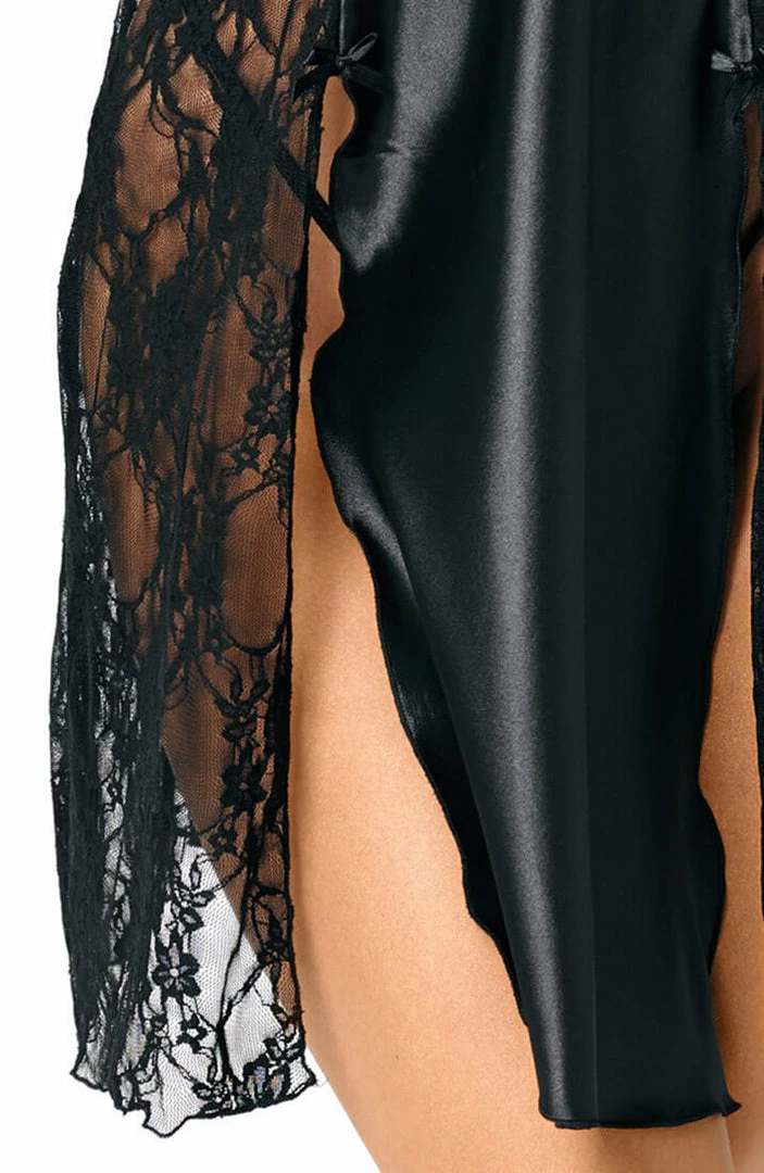 COAXcopenhagen.com Black Satin Nightie With Lace - Debra LINGERIE