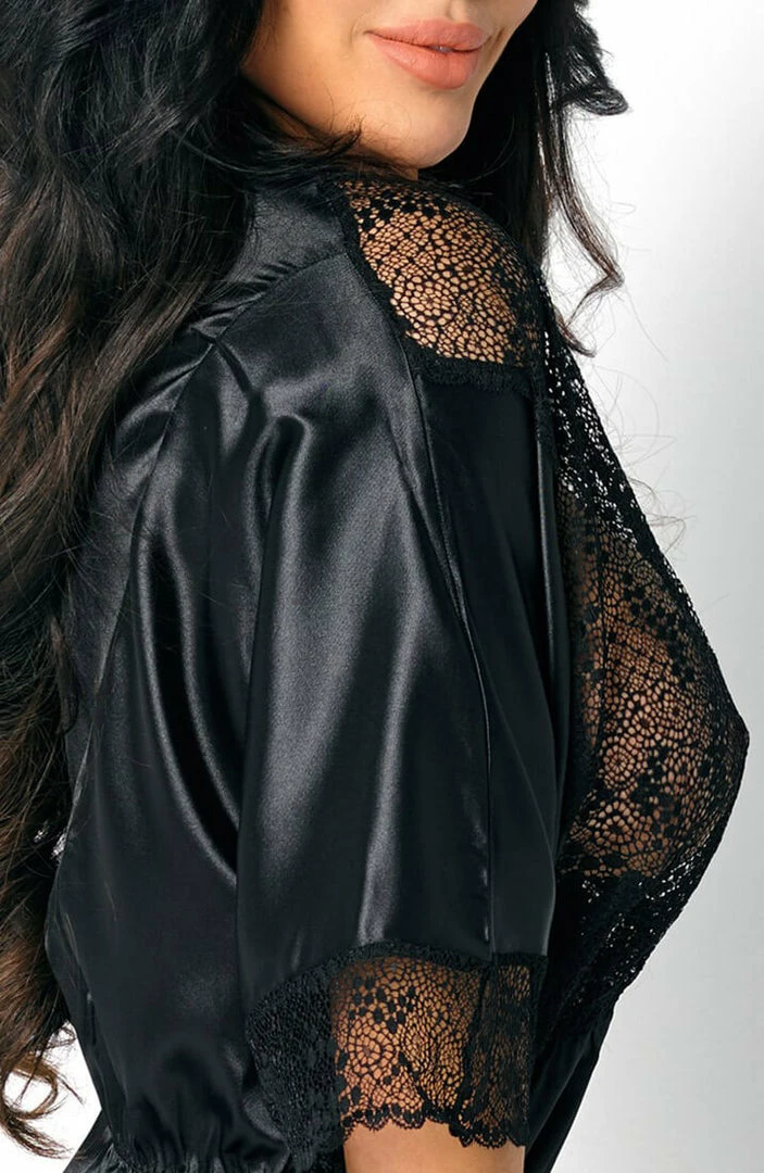 COAXcopenhagen.com Black Satin Robe With Lace - Dorit LINGERIE