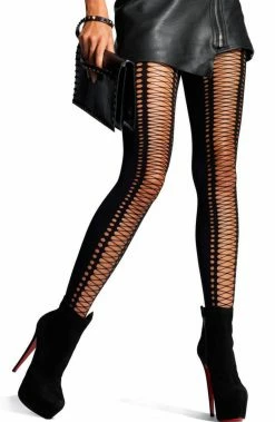 COAXcopenhagen2 Black Pantyhose With A Lace Up Look HOSIERY