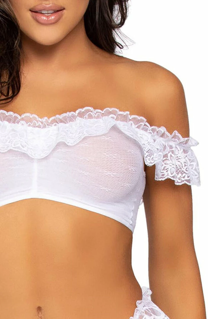 COAXcopenhagen.com LINGERIE White Lace Ruffle Crop Top And Panty - On The Wish List