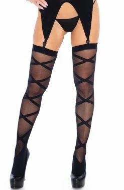 COAXcopenhagen2 LINGERIE 3 Pc Opaque Sheer Faux Lace-up Bodystocking - Oh Snap!