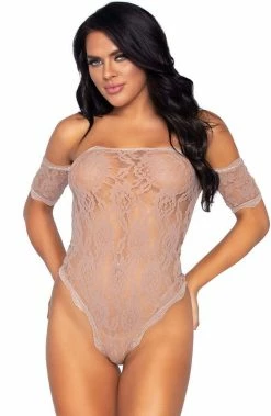 COAXcopenhagen.com Beige Off The Shoulder Bodysuit - Beige Roses LINGERIE