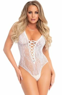 COAXcopenhagen.com LINGERIE White Thong Bodysuit With Lace-up - Baby Boom Boom