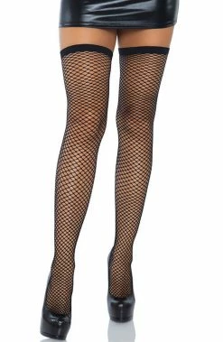 COAXcopenhagen.com Black Net Thigh Highs With Bow & Rhinestone Backseam HOSIERY