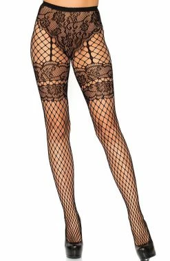 COAXcopenhagen.com Black French Lace Cut Net Pantyhose